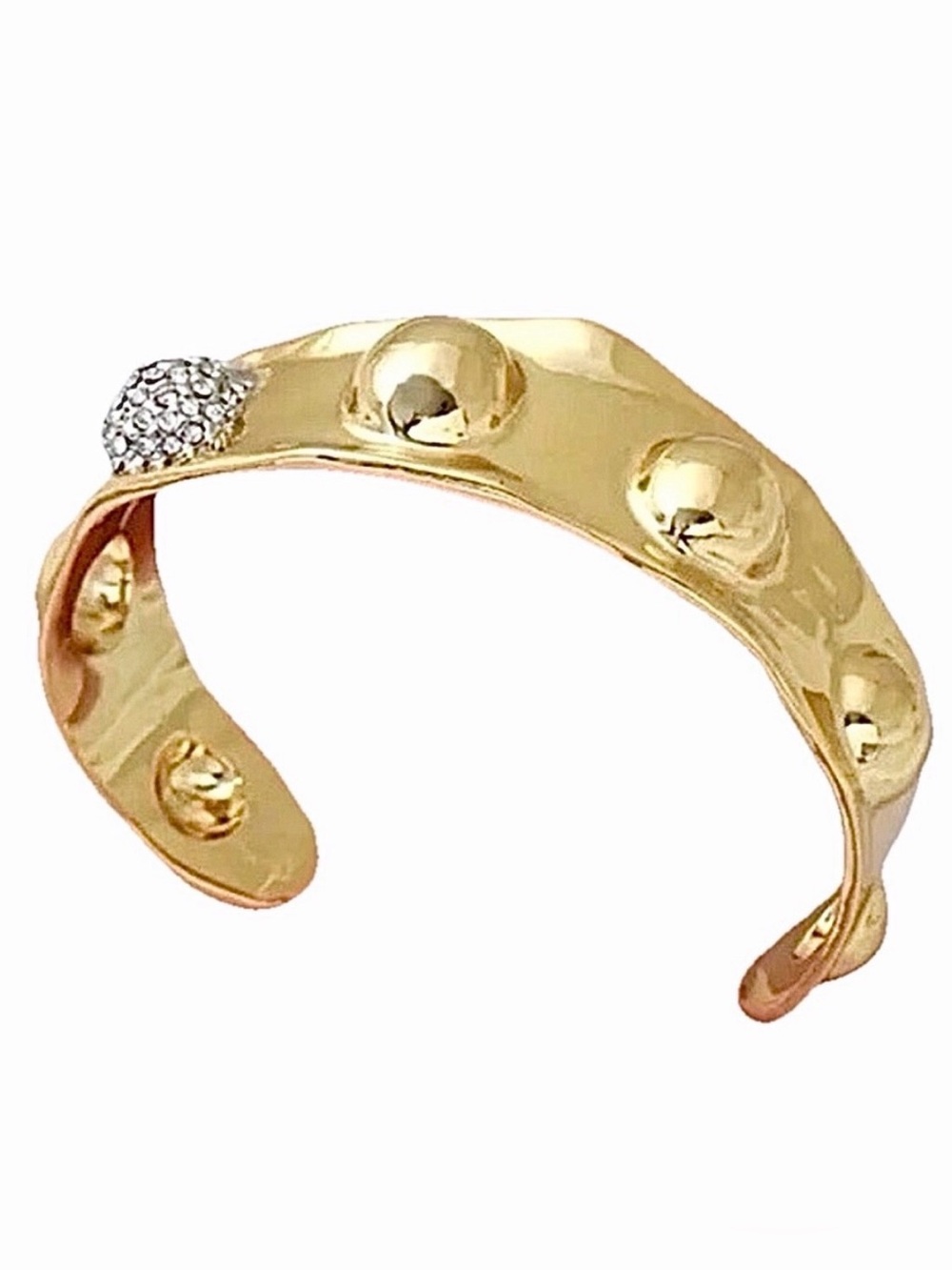 ALEXIS BITTAR Repoussé Dot Crystal Cuff Bracelet Gold C Z SB01